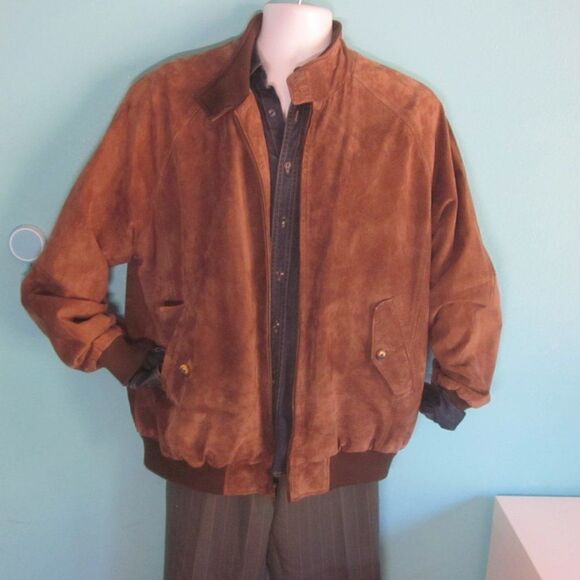 Orvis Mens Size L Brown Leather Jacket Zip Front Coat 54” Chest - Picture 7 of 14